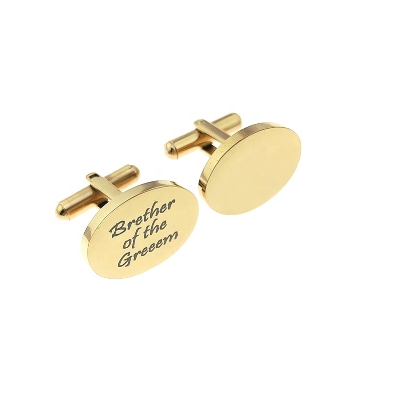 Best Man Father Husband Custom 18K gold platingEngraved Stainless Steel Cufflinks for Weddings Parties Shirt Cuff  for Men