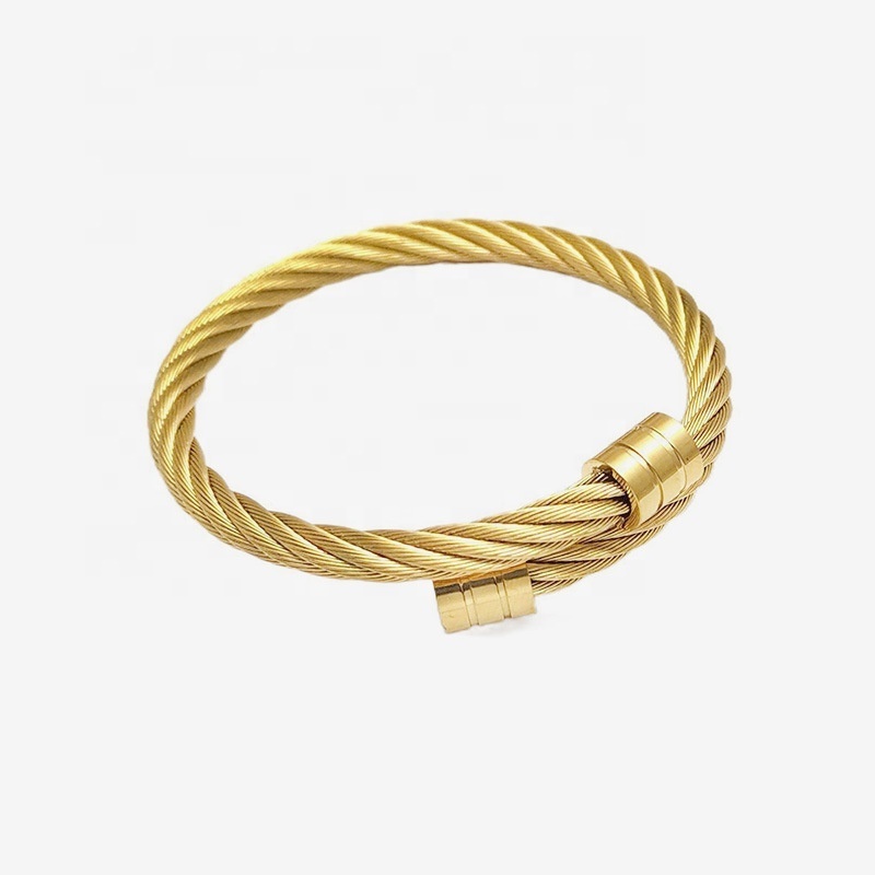 Custom Stainless Steel Cable Wire Bracelet 18K Gold Plated Saudi Italian Cuff Titanium Wedding Bangle for women jewelry