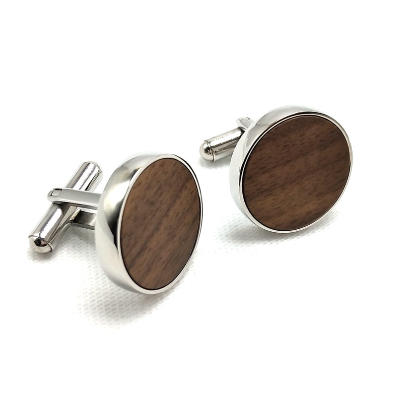 Custom high-end square round rectangle inlaid wood cufflinks men's formal jewelry walnut  wooden cufflink