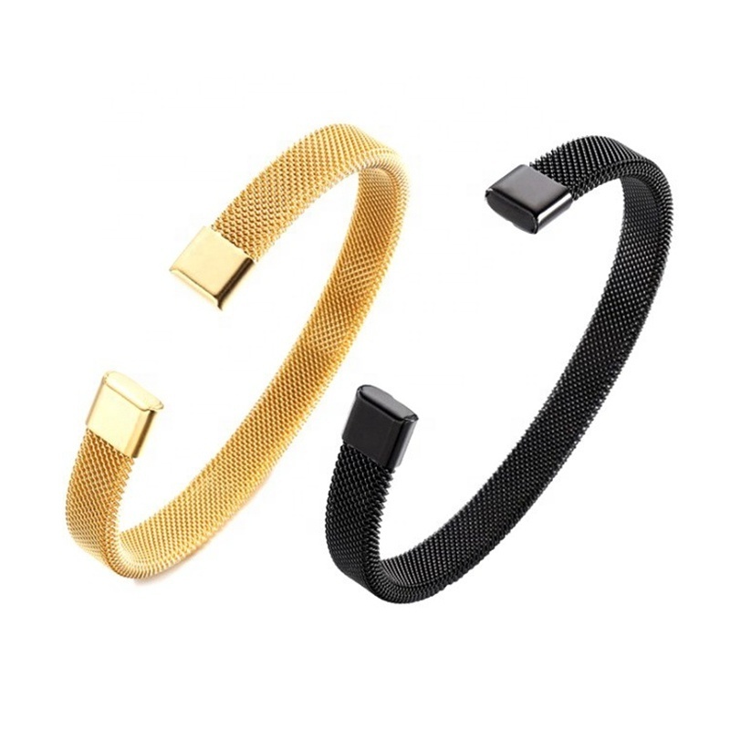 New design custom made stainless steel Elastic C shaped braided mesh fine fashion jewelry bracelets bangles