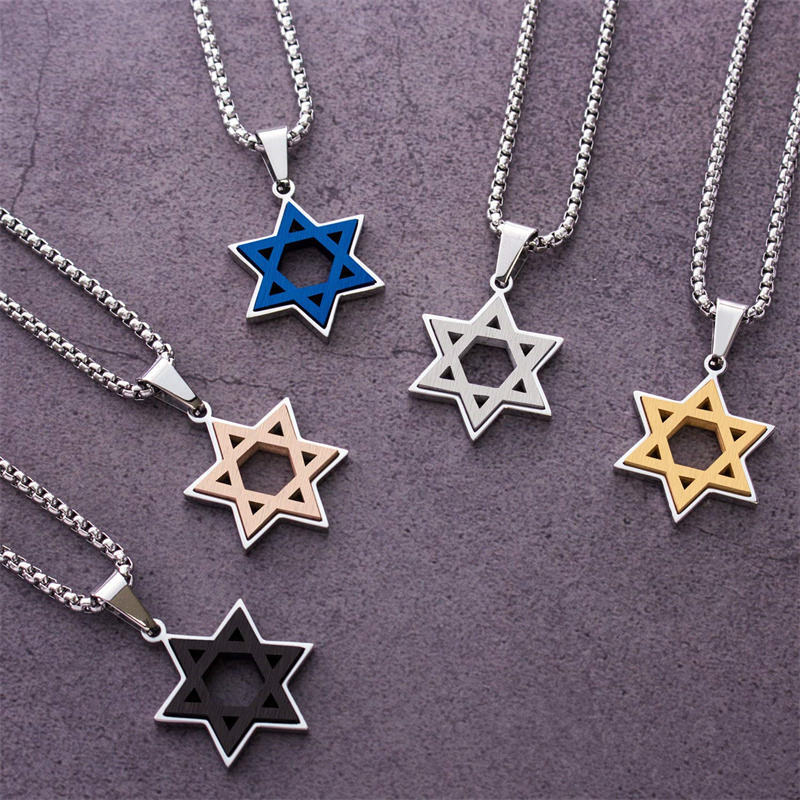 Fashionable Stainless Steel Star of David Necklace for Men & Woman Jewish Star Pendant Necklace Classic Jewish Isael Necklaces