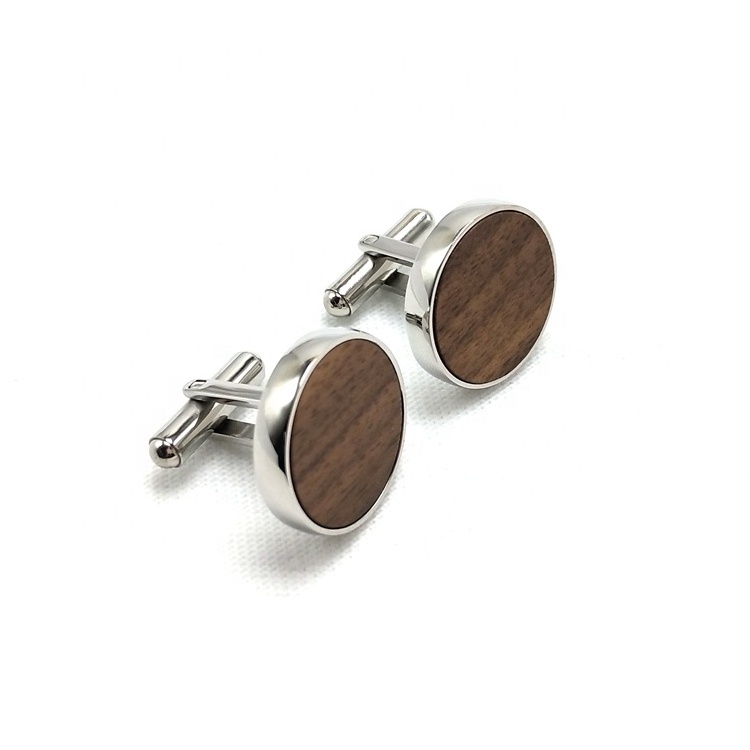 Custom high-end square round rectangle inlaid wood cufflinks men's formal jewelry walnut  wooden cufflink