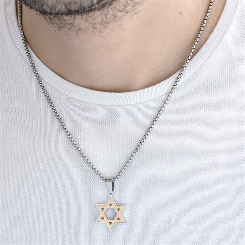 Fashionable Stainless Steel Star of David Necklace for Men & Woman Jewish Star Pendant Necklace Classic Jewish Isael Necklaces