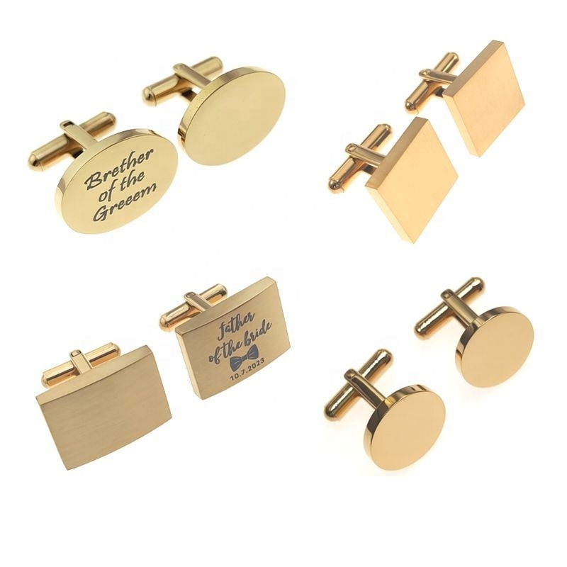 Best Man Father Husband Custom 18K gold platingEngraved Stainless Steel Cufflinks for Weddings Parties Shirt Cuff  for Men