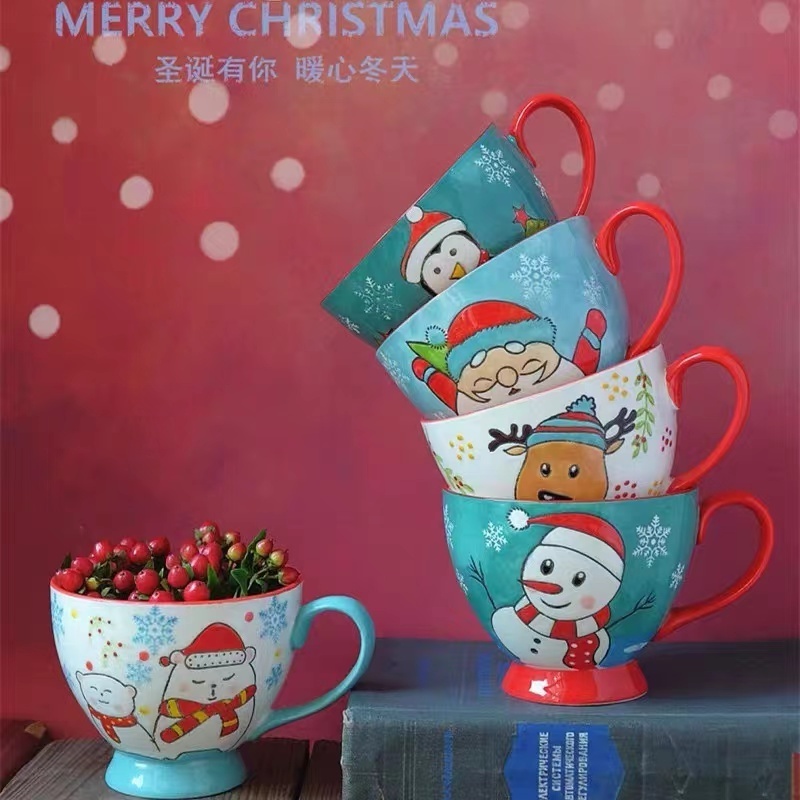 Most Popular Products Coffee Cup Ceramic Snowman Santa Claus Merry Christmas Mug Minimalist Custom Printed Coffee Mugs 420ml