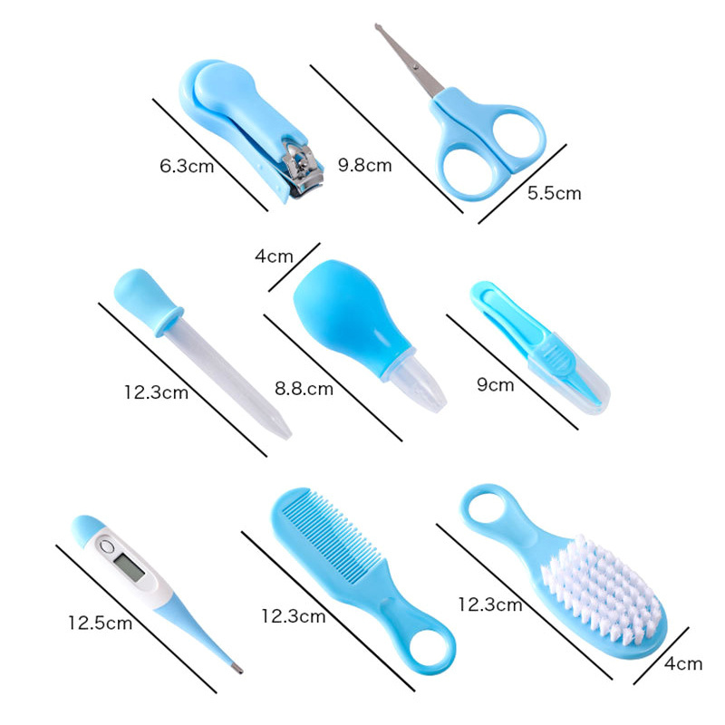 8PCS Baby Healthcare and Grooming Kit Baby Safety Set Comb Brush Nail Clippers Scissors Nasal Aspirator Baby Care Nursery Kit