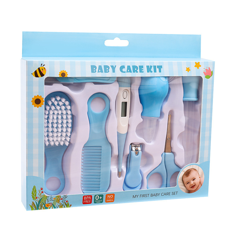 8PCS Baby Healthcare and Grooming Kit Baby Safety Set Comb Brush Nail Clippers Scissors Nasal Aspirator Baby Care Nursery Kit