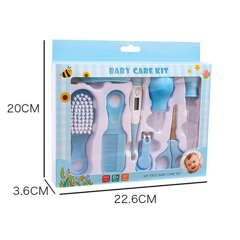 8PCS Baby Healthcare and Grooming Kit Baby Safety Set Comb Brush Nail Clippers Scissors Nasal Aspirator Baby Care Nursery Kit