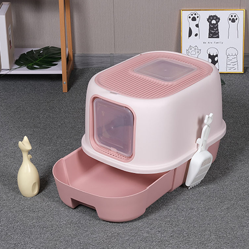 Large Space Enclosed Pet Toilet Drawer Type PP and PS Cat Litter Box Splash Proof Easy to Clean Cat Litter Box