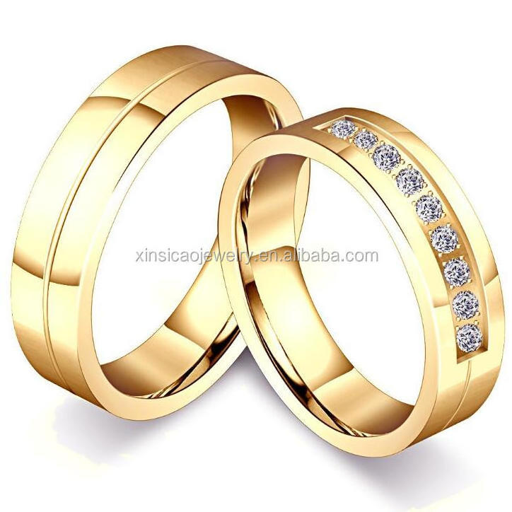 Stainless Steel Gold Wedding Ring Set For Man And Women Bride band Jewelry Diamond Style