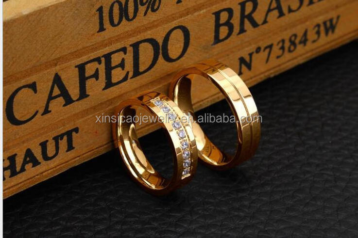 Stainless Steel Gold Wedding Ring Set For Man And Women Bride band Jewelry Diamond Style