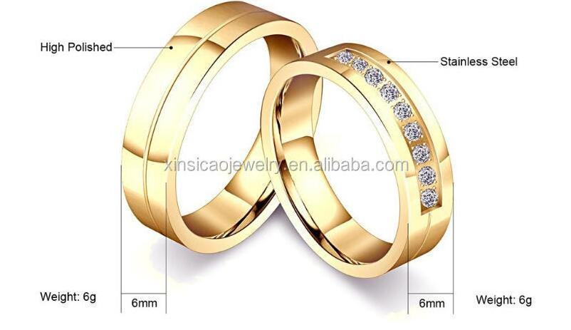 Stainless Steel Gold Wedding Ring Set For Man And Women Bride band Jewelry Diamond Style