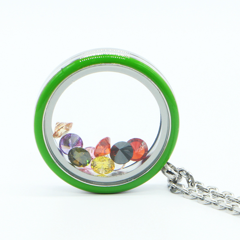 30mm Muti-Color Glass Floating Locket With 9 Different Birthstone Stainless Steel Jewelry For Women