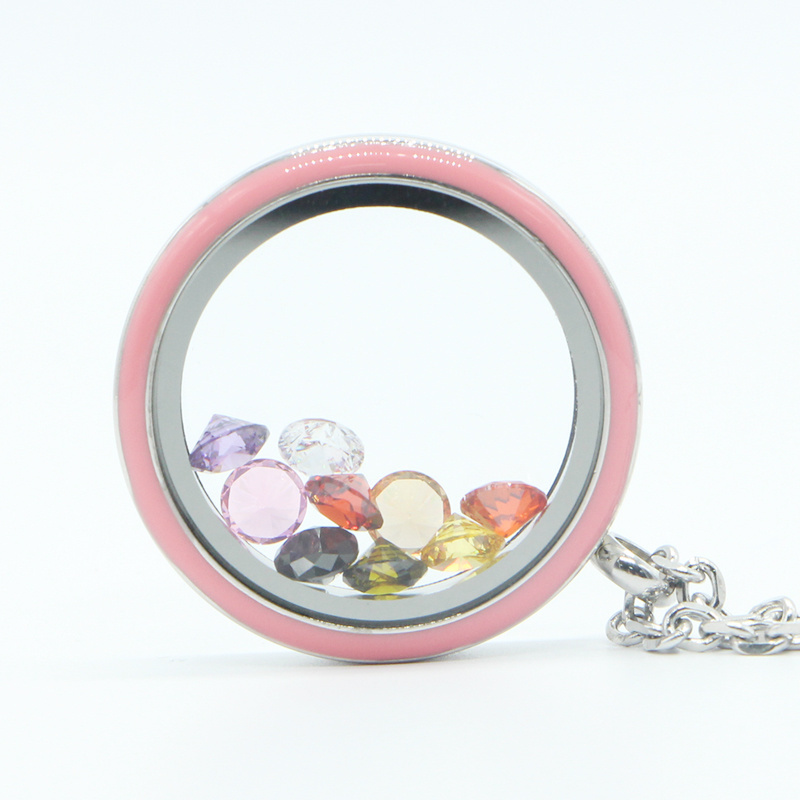 30mm Muti-Color Glass Floating Locket With 9 Different Birthstone Stainless Steel Jewelry For Women