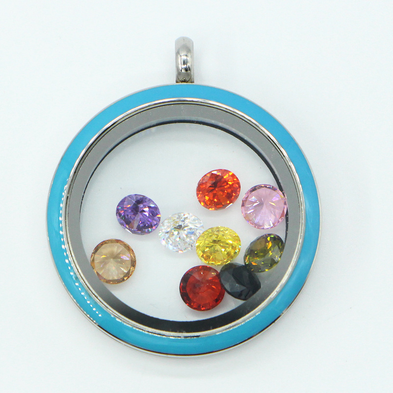 30mm Muti-Color Glass Floating Locket With 9 Different Birthstone Stainless Steel Jewelry For Women