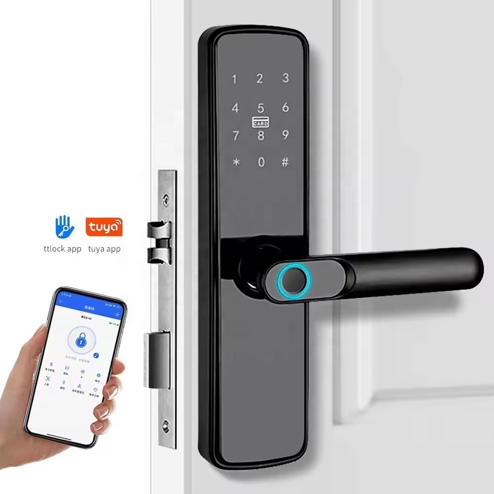 Fingerprint door handle lock digital smart home safety wiless electronic entry control keyless smart door lock