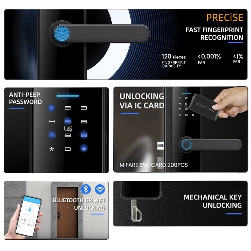 original factory wholesale Fingerprint Password Electric smart door lock with remote control wifi  smart home security lock