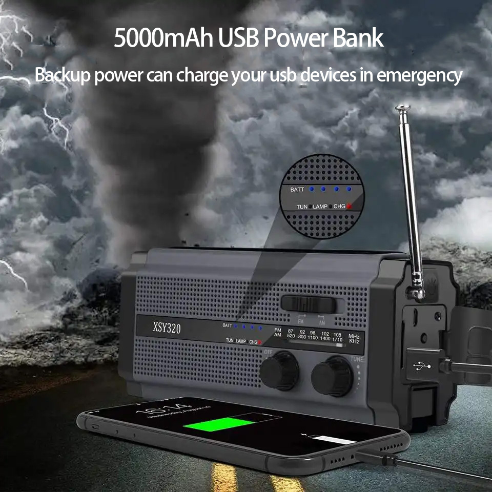 XSY-320 Solar Hand Crank Powered Am Fm Noaa Flashlight Emergency Amfm Radio Power Bank