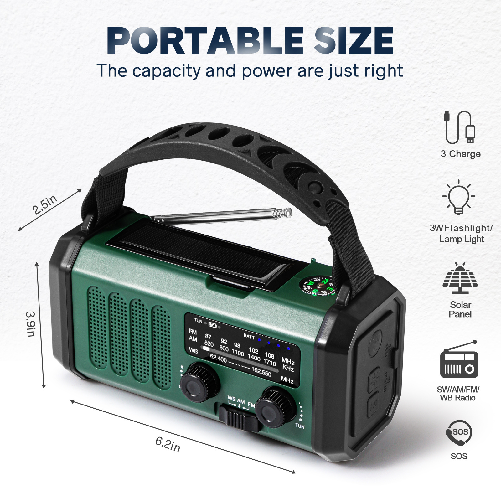 Weather Forecast Radio Solar Powered Flashlight FM AM Outdoor Camping or Home Radio For Outdoorsman