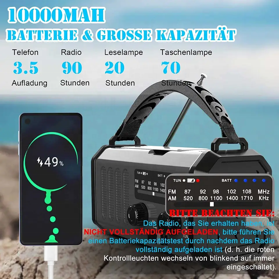 10000mah Solar Panel Hand Crank Radio  AM/Fm/WB  High Quality  Portable Radio with SOS For Survival Outdoor And Emergency