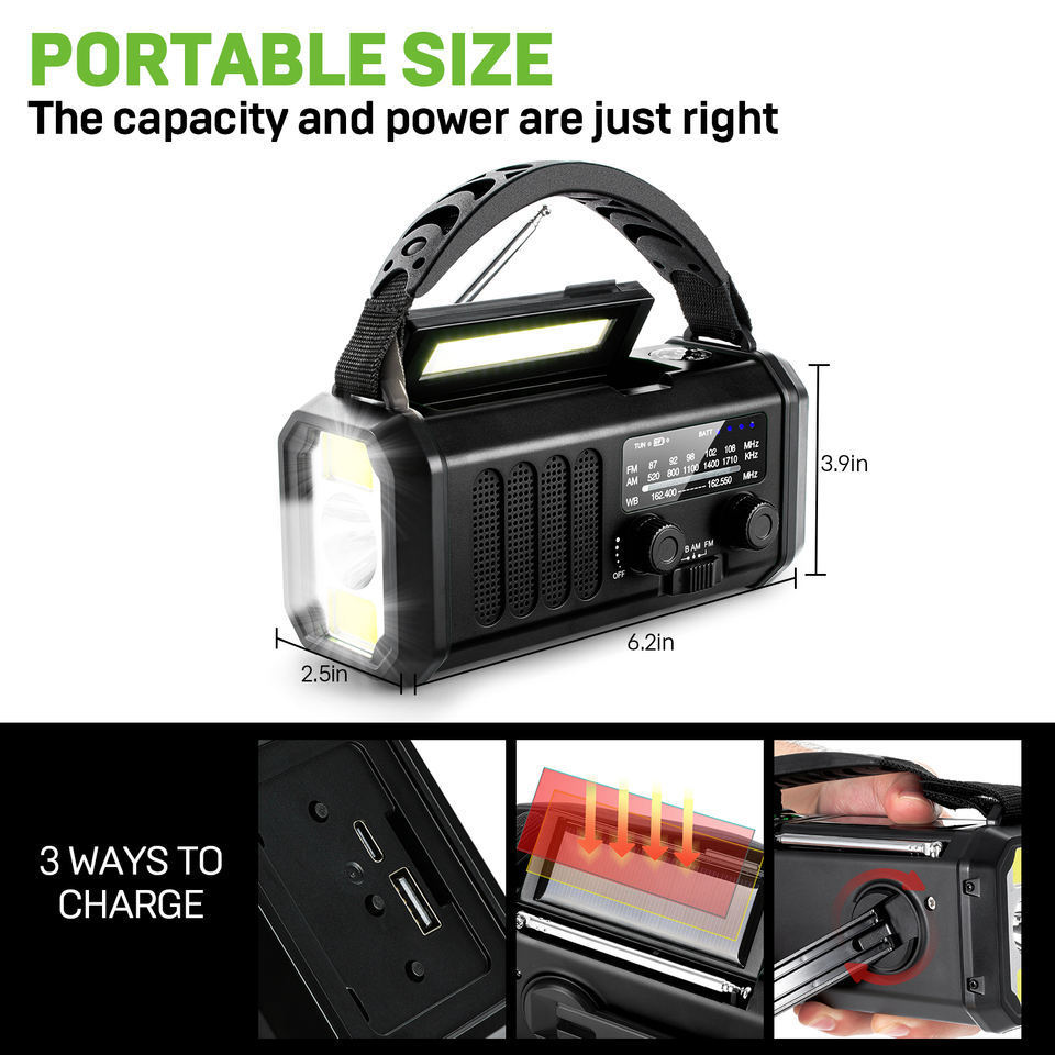 Hot-selling Emergency 10000mAh Battery Hand Crank Solar AM FM NOAA Radio with Flash Light Lamp For Outdoor