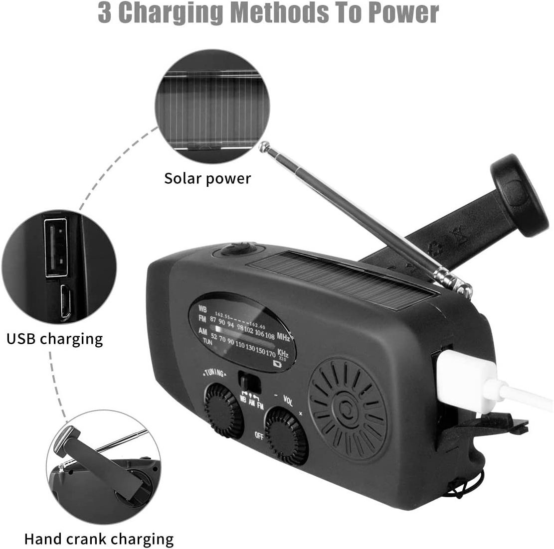 Hand Crank Generator Solar Emergency Weather  Hand Crank Radio With Torch And Dynamo Charging