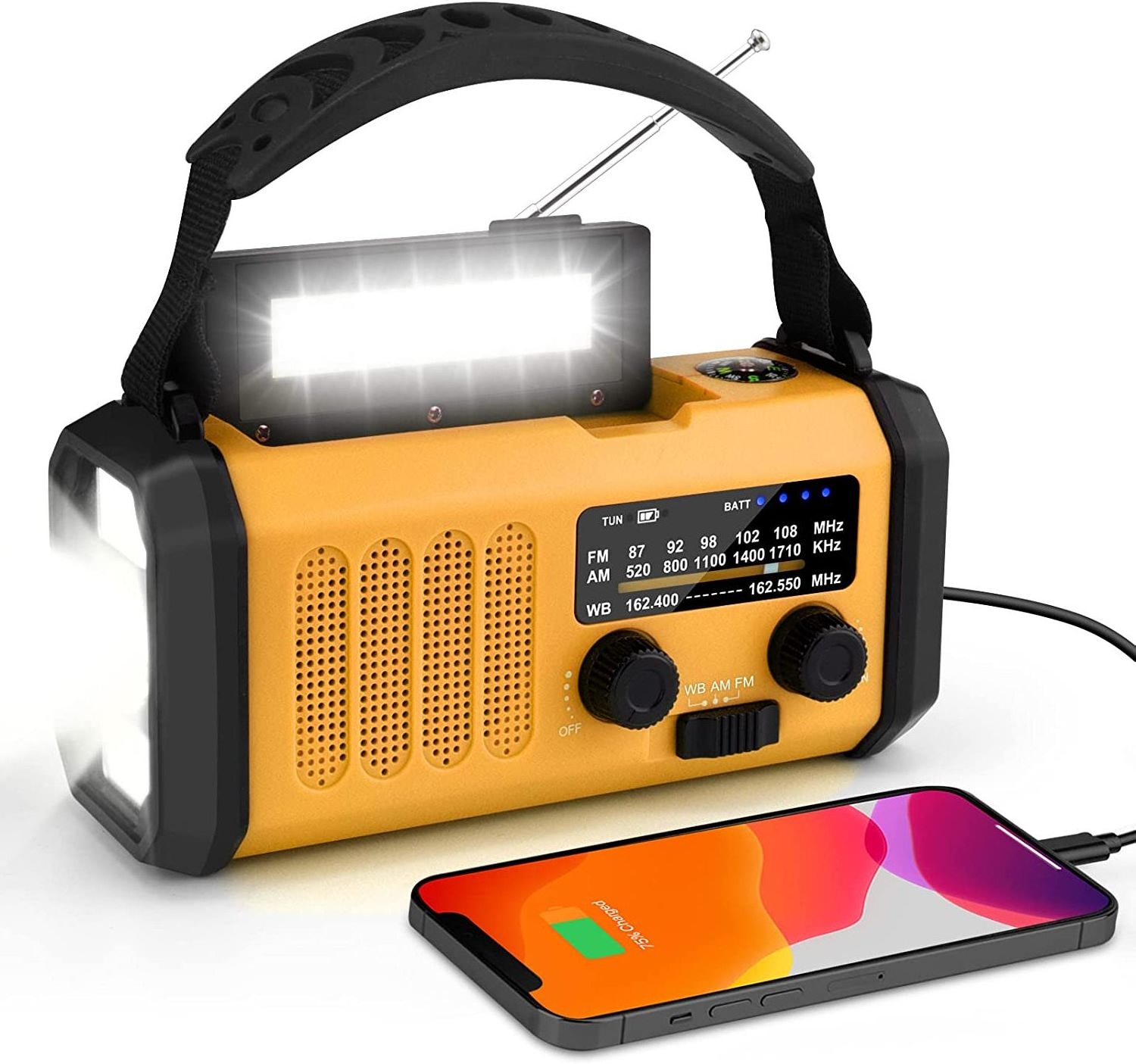 Emergency Solar Hand Crank Portable Radio Led Light 10000mAh Battery Portable Radio with Reading Lamp and SOS