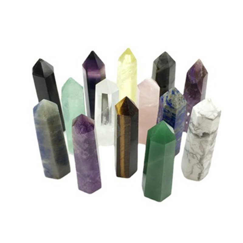 Wholesale Gemstone Polished Obsidian Tower Healing Clear Rose Quartz Crystal Wand Point For Decoration 7-8CM