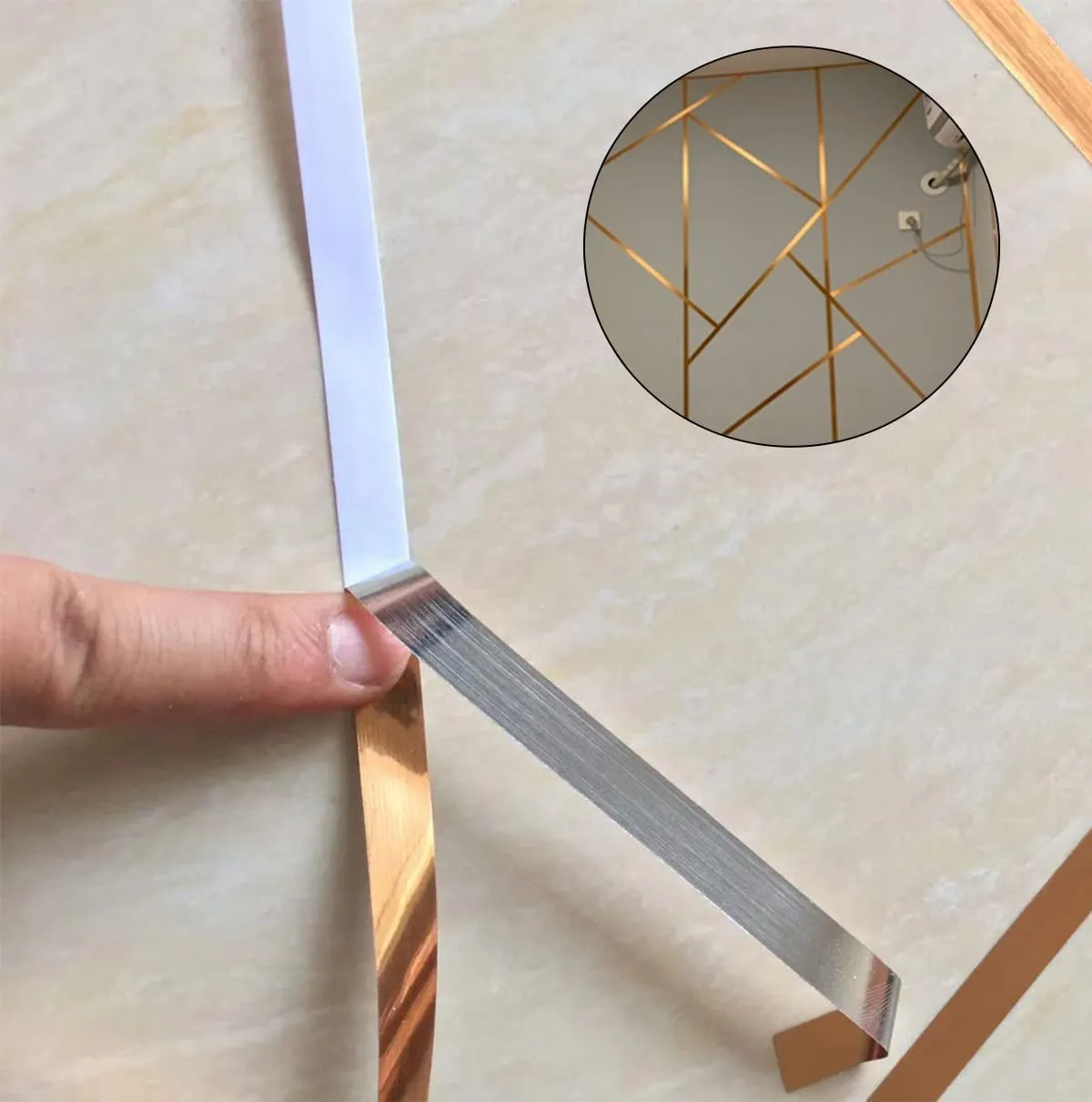 Ceramic Tile Gap tape  Metalized Mylar Self Adhesive Sliver Gold PVC Decorative Adhesive Sticker Narrow Finishing Tile Gap Tape