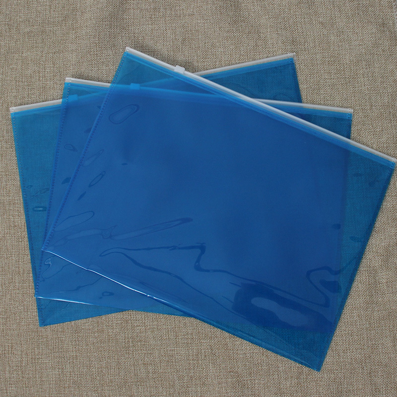 Custom Logo A3 A4 A5 Size Blue Transparent PP Plastic File Clear Envelopes Folder With Zipper Bag