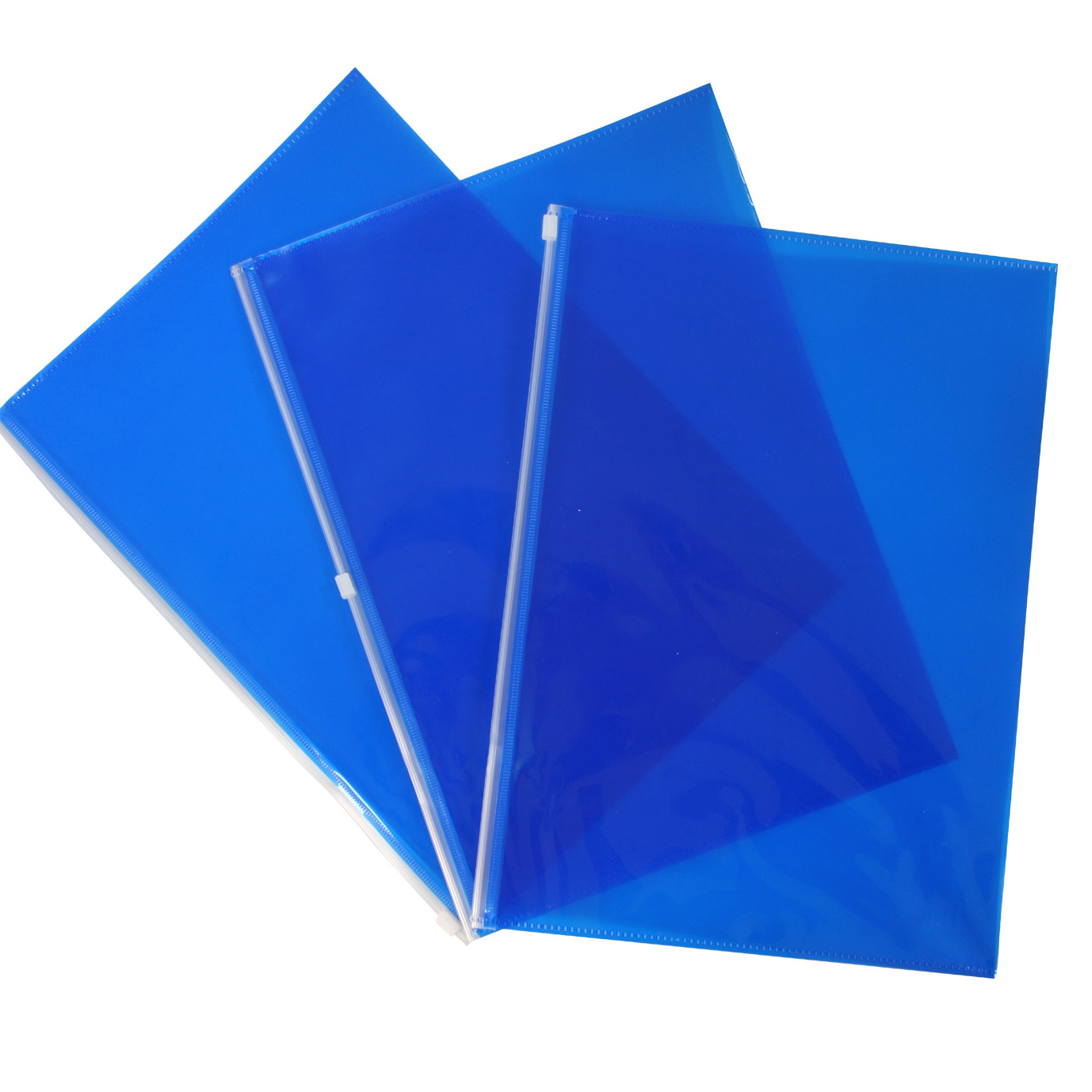 Custom Logo A3 A4 A5 Size Blue Transparent PP Plastic File Clear Envelopes Folder With Zipper Bag