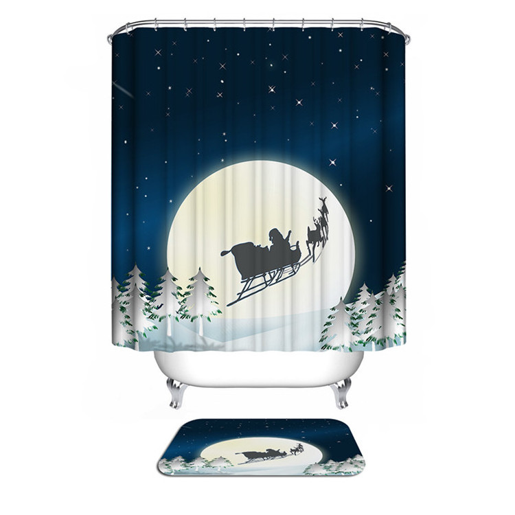 Hot Selling Bath Shower Curtain Set include Hooks Christmas Printed Shower Curtains