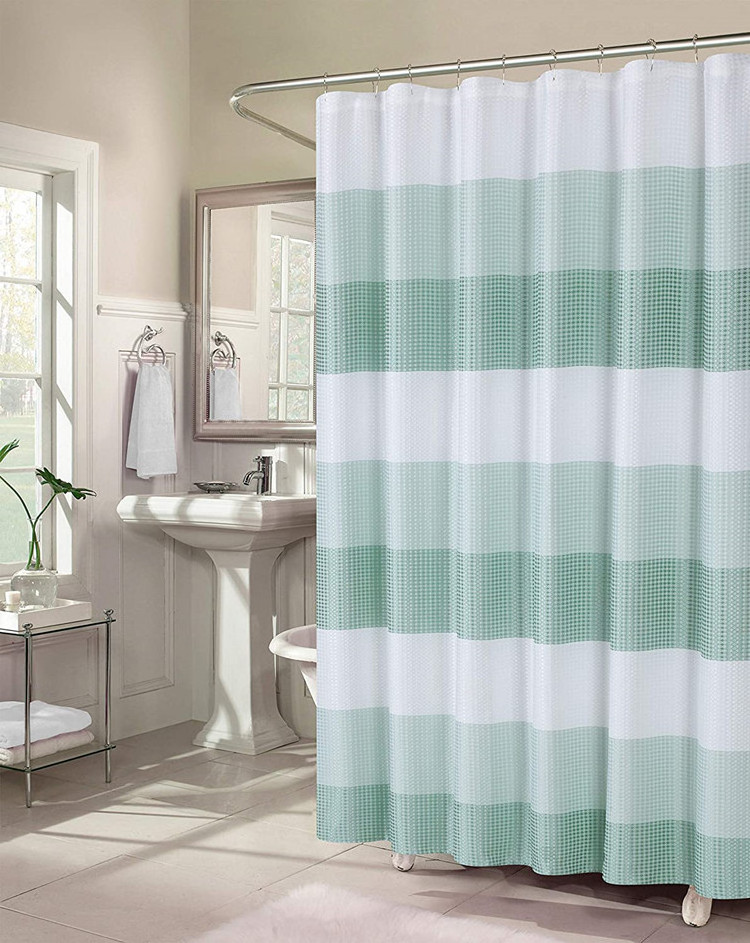 Dainty Home Waffle Weave Stripe Fabric Shower Curtain, 72