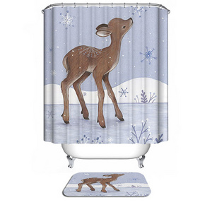 Hot Selling Bath Shower Curtain Set include Hooks Christmas Printed Shower Curtains