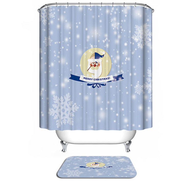 Hot Selling Bath Shower Curtain Set include Hooks Christmas Printed Shower Curtains