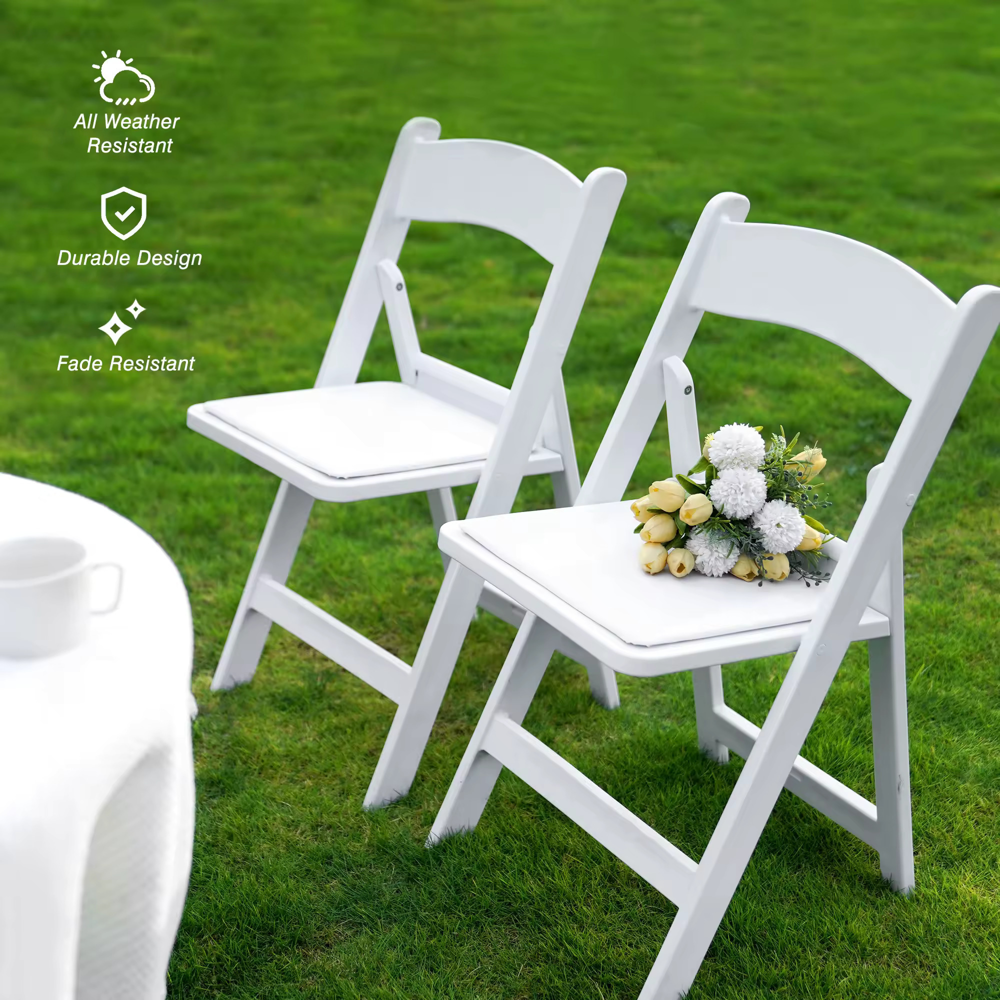 Popular Cheap Outdoor Garden White Resin Wimbledon Plastic Folding Wedding Chair for Party