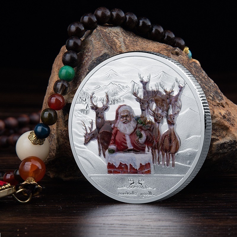 Custom Gold Plated Happy Holidays Merry Christmas Santa Claus Wishing Challenge Coin