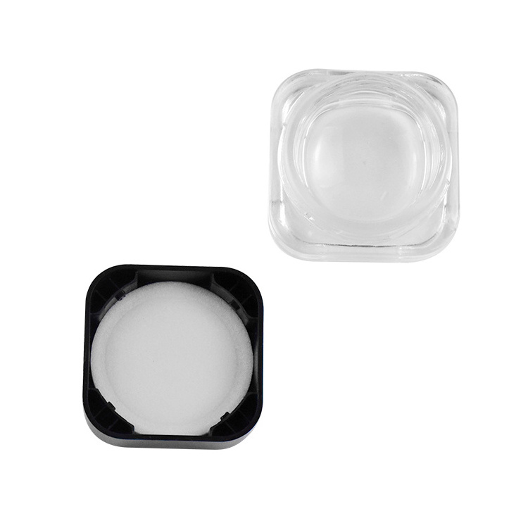 5ml 7ml 9ml childproof child resistant plastic cap square cube concentrate clear white black glass jar