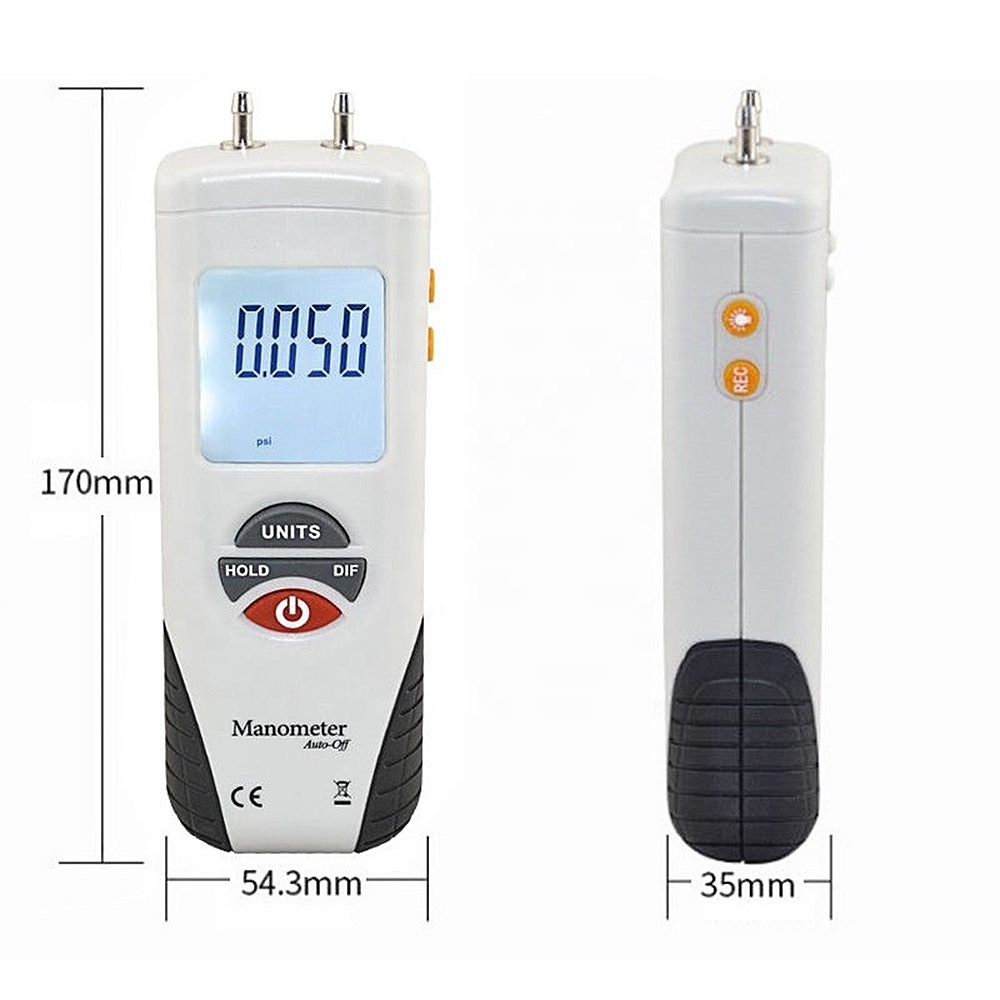 HTI 1890 Manometer Digital HVAC Air Pressure Meter and Differential Gas Pressure gauge