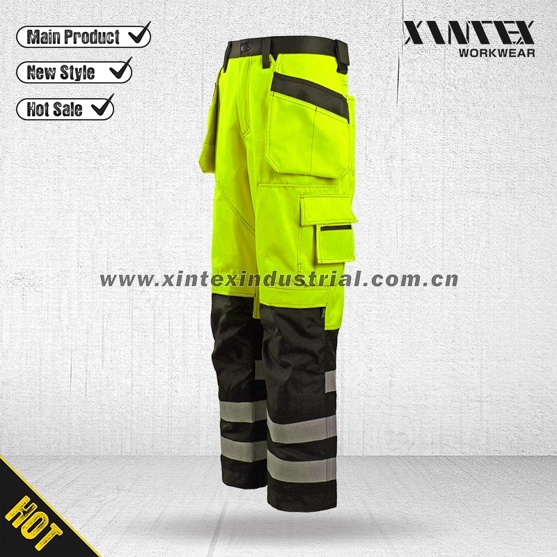 High vis carpenter trousrs Custom Hi Viz Vis Reflective Tapes Yellow Trousers Kneepad Men High Visibility  Safety Work Pants