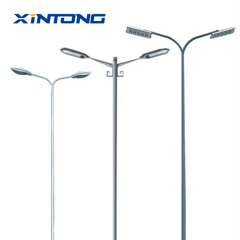 XINTONG Solar LED Galvanized Street Light Pole 20ft 25ft double arm steel lamp solar street light metal pole