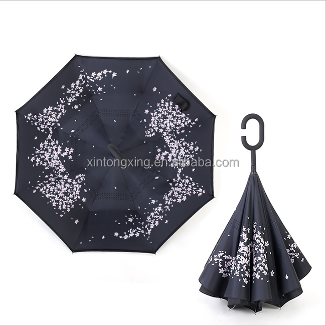 Wholesale Custom C Handle Windproof Reverse Invert Umbrella Double Layer 49