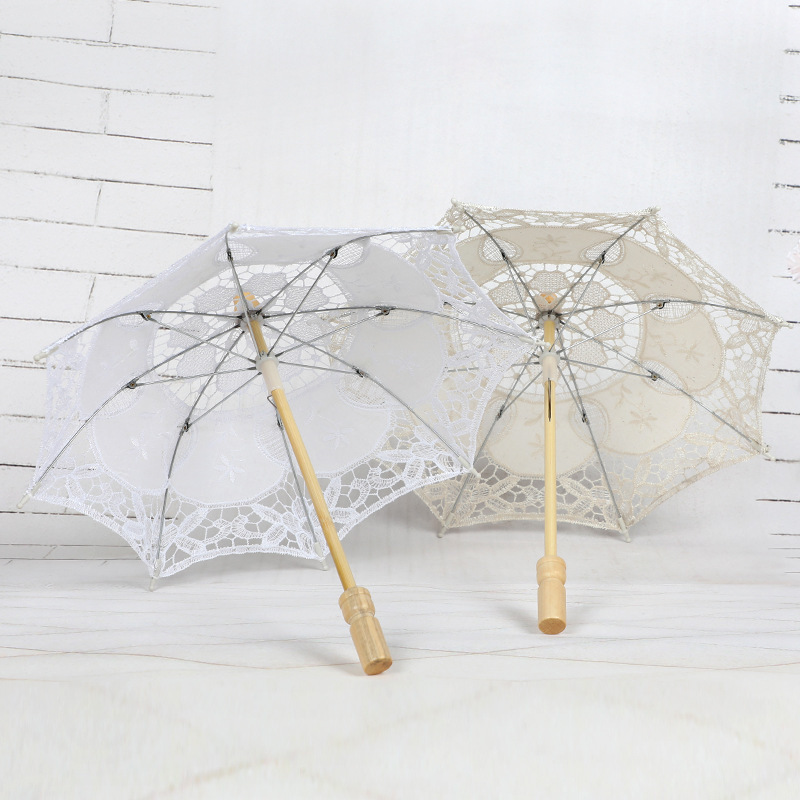 2023 Fashion White Parasol Lace Wedding Umbrella for Decoration