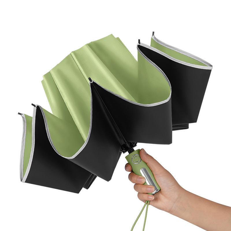 Automatic Car Reverse Inverted Fold Umbrella For Supermarket With Reflective Safety Strip 10 Ribs