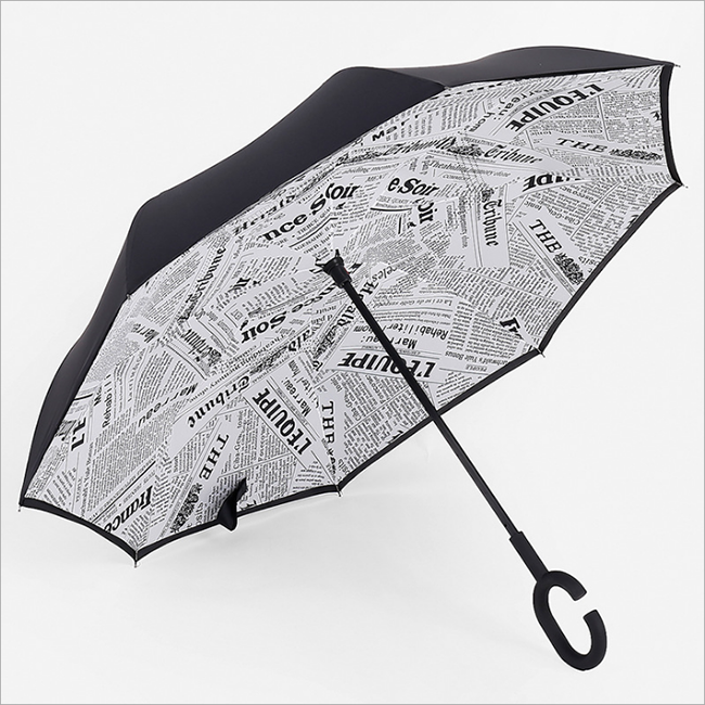 New Products Double Layer Inside Out C Shape Hook Handle Upside Down  inverted Reverse Umbrella with logo prints