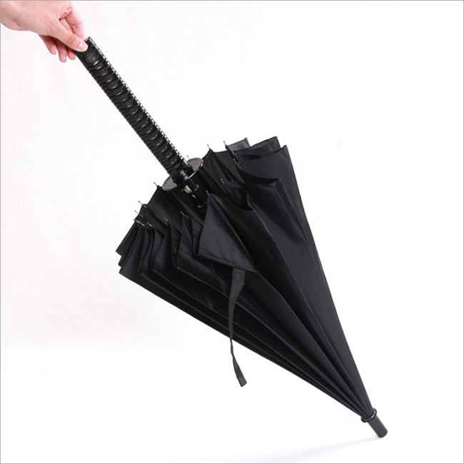 Chinese Umbrella Manufacturer Samurai Sword Straight Rainproof Black Steel Katana Umbrellas With Your Logo