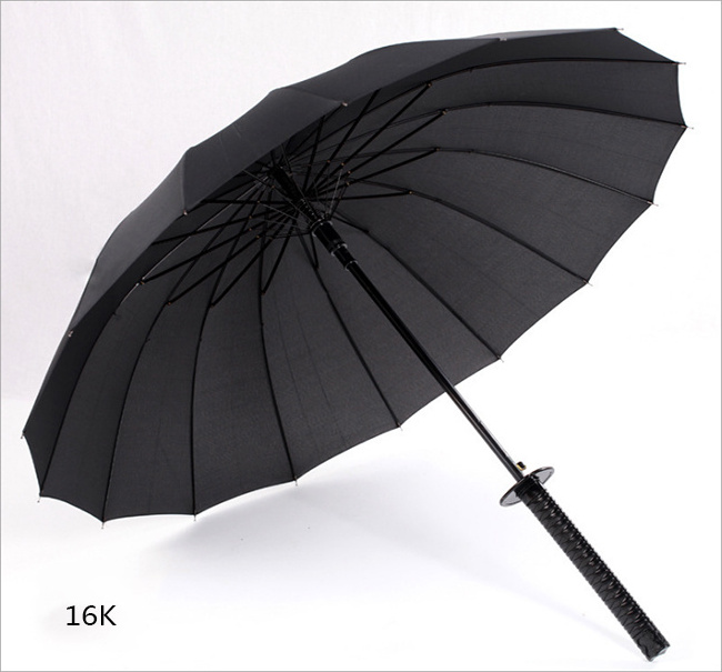 Chinese Umbrella Manufacturer Samurai Sword Straight Rainproof Black Steel Katana Umbrellas With Your Logo