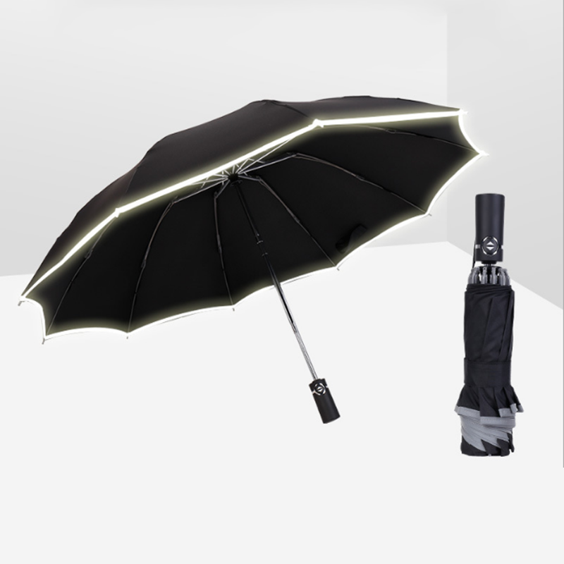 Umbrella Factory UV Protective Three Folding Upside Down Reverse Umbrella Mens Umbrella with Led Light