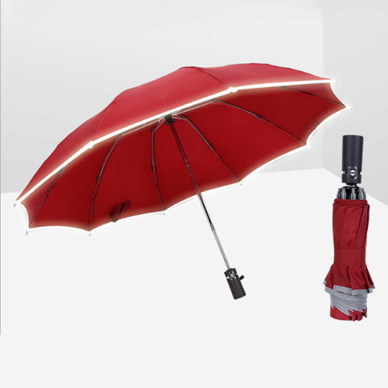 Umbrella Factory UV Protective Three Folding Upside Down Reverse Umbrella Mens Umbrella with Led Light