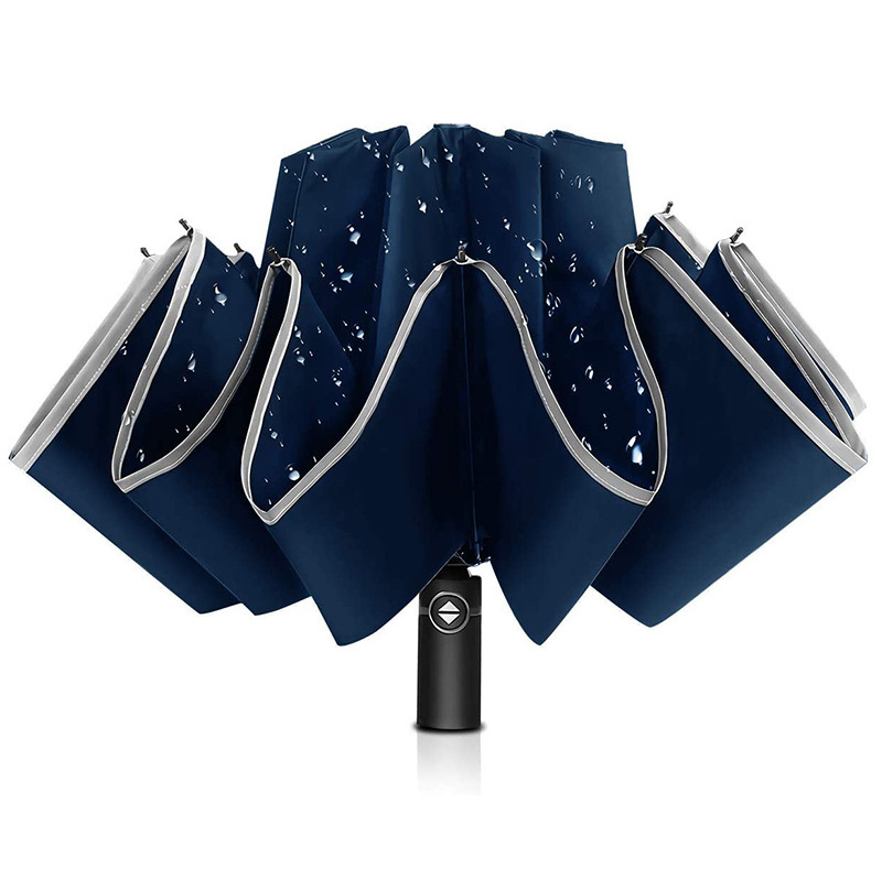 Umbrella Factory UV Protective Three Folding Upside Down Reverse Umbrella Mens Umbrella with Led Light